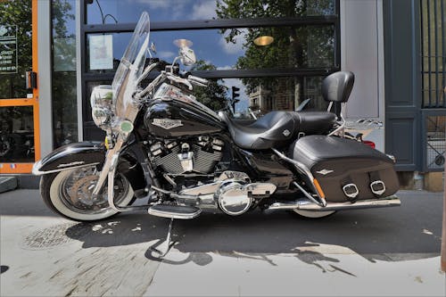 Black Motorcycle Parked on the Street