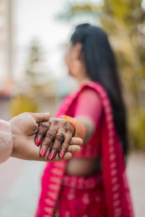 Bride's Hand With Traditional Henna Tattoos