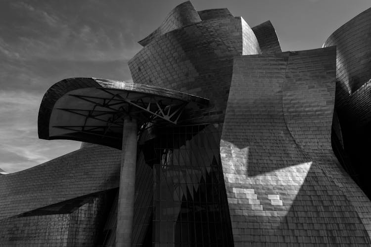 Black And White Shot Of The Guggenheim Museum Bilbao, Spain