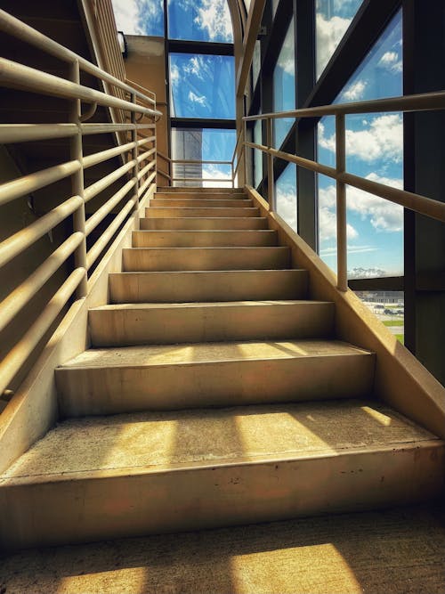 Free Concrete Stairs with Metal Railings Stock Photo