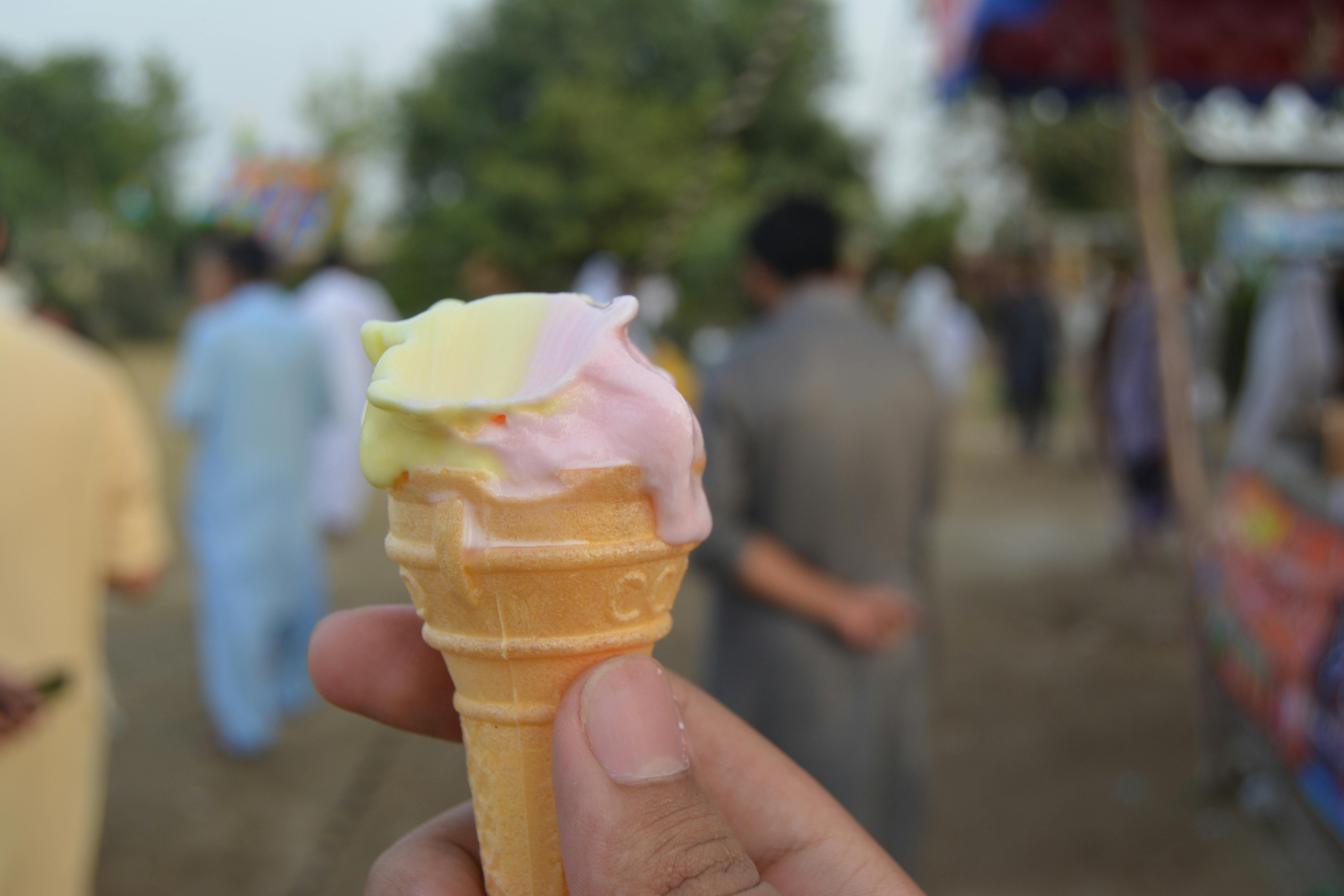 Free stock photo of ice cream, ice cream cone, pink and yellow