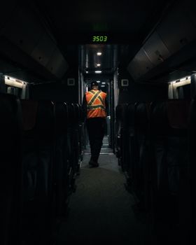A Maintenance Man Inside a Train