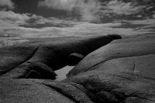 Grayscale Photo of a Rock Formation