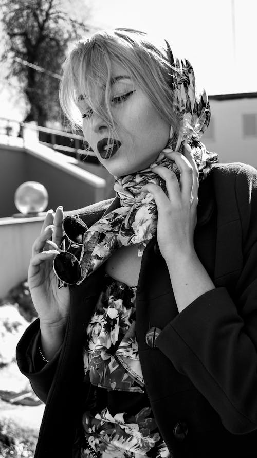 A Woman Wearing Floral Headscarf