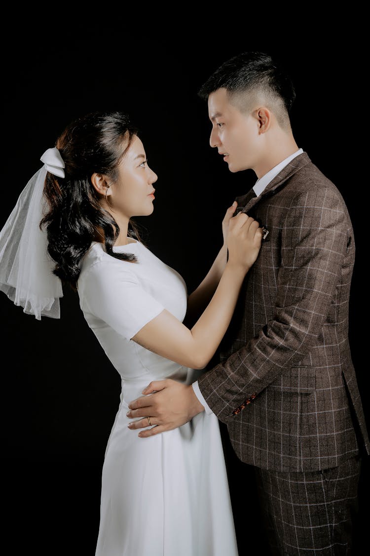 Asian Married Couple On Wedding Day