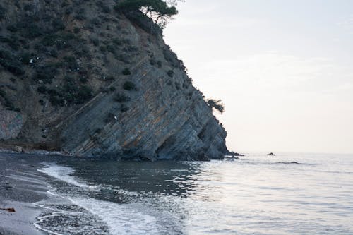 Brown Rocky Mountain Beside the Ocean