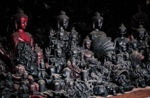 Free A collection of diverse Buddha statues showcasing cultural craftsmanship in a Kathmandu shop. Stock Photo