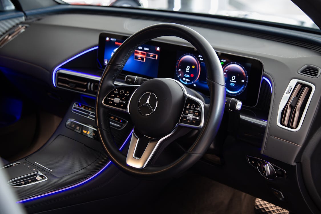 A vehicle with clean and shiny steering wheel