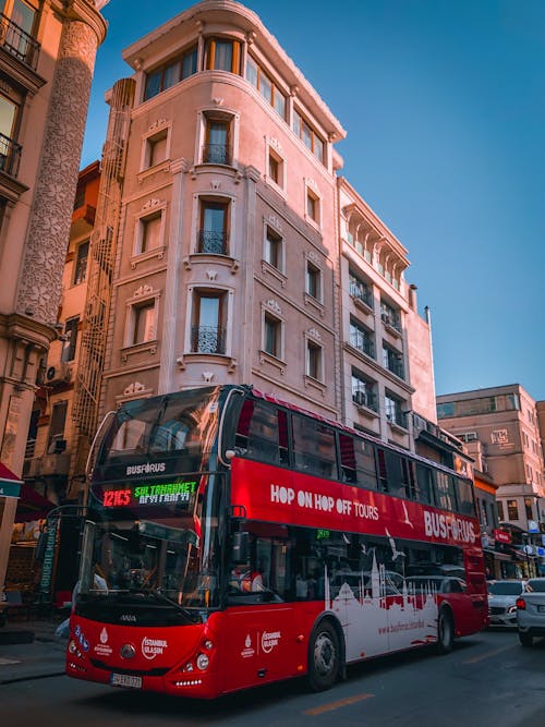Free Red Double Decker Bus on the Street Stock Photo