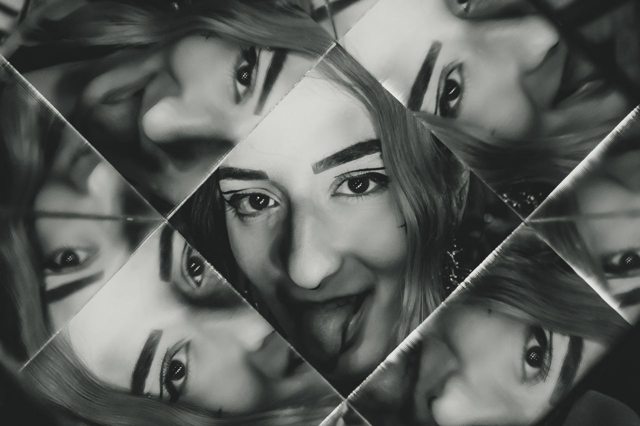 captivating black and white portrait with kaleidoscope effect reflecti