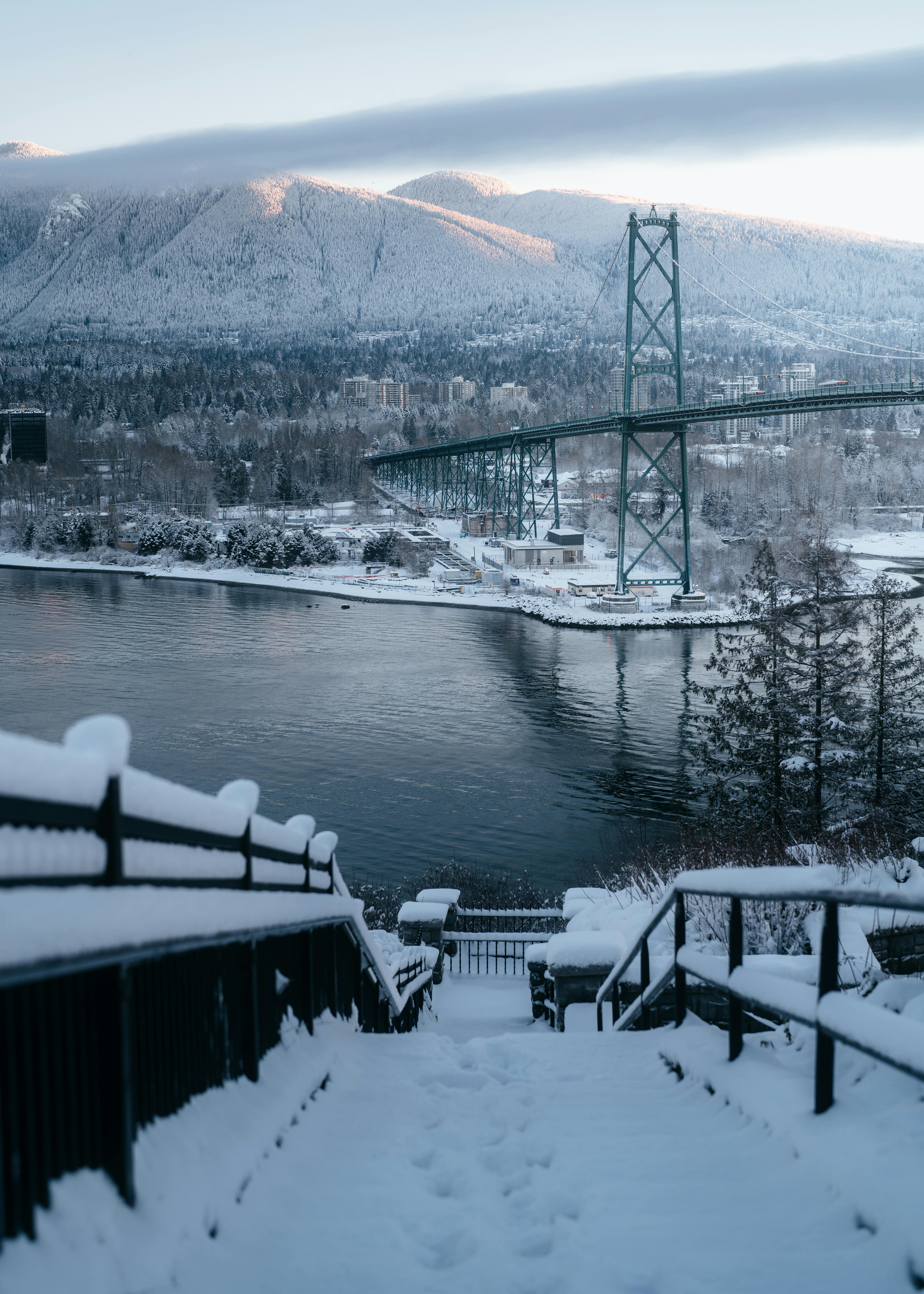 Free Bridge over River in Winter in Vancouver Stock Photo