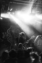 Grayscale Photo of Band Performing on Stage