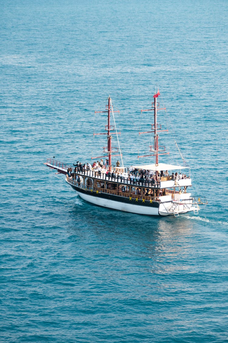 Double Decker Passenger Boat On An Open Sea