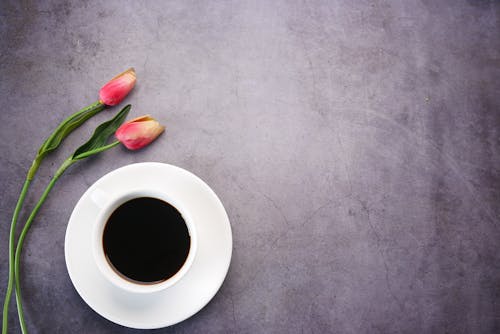 Black Coffee Beside Tulips