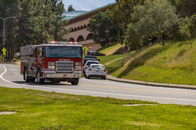 Fire Truck Driving Down The Road