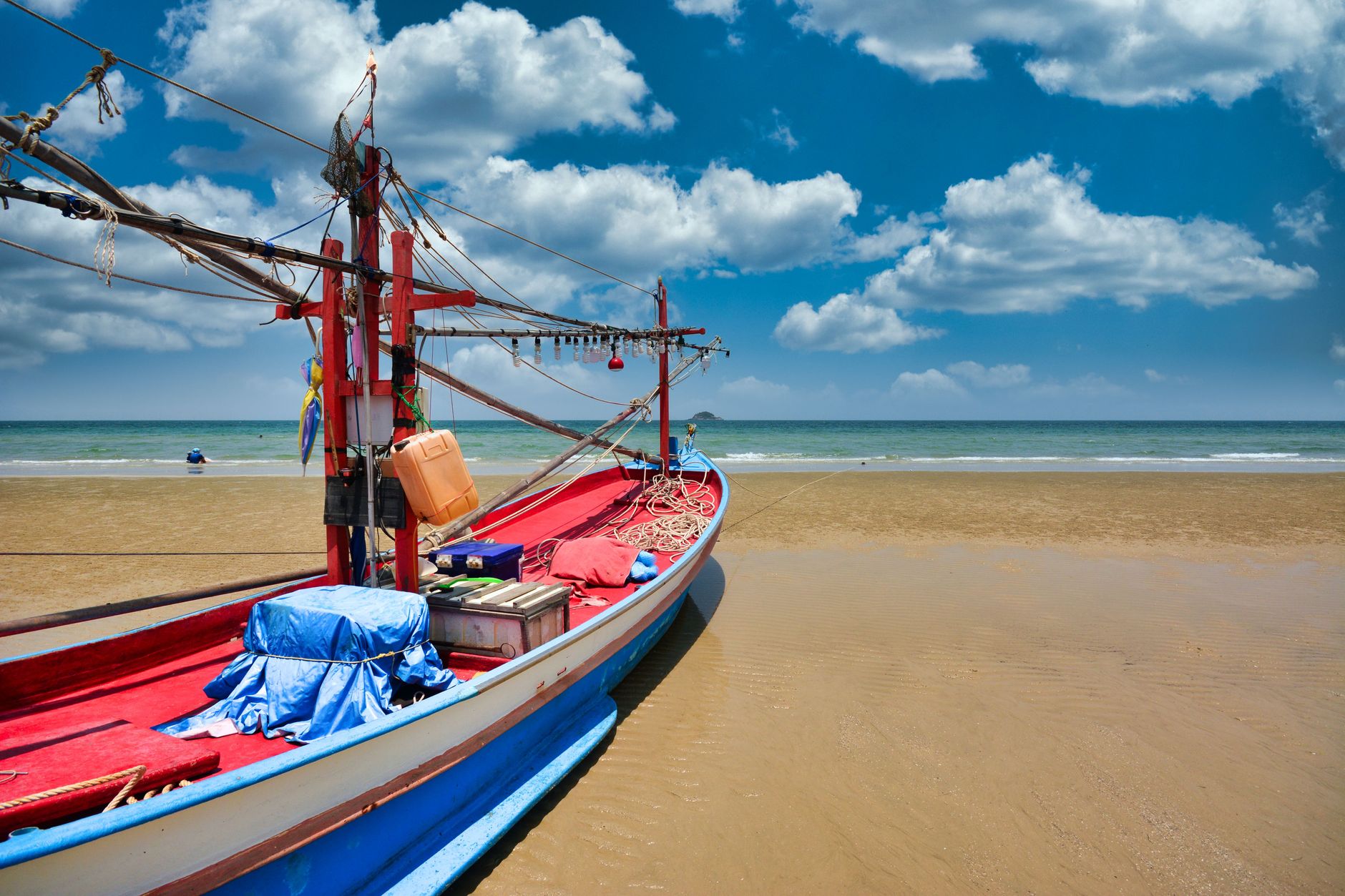 Fishing boat on Hua Hin beach - western Gulf of Thailand
