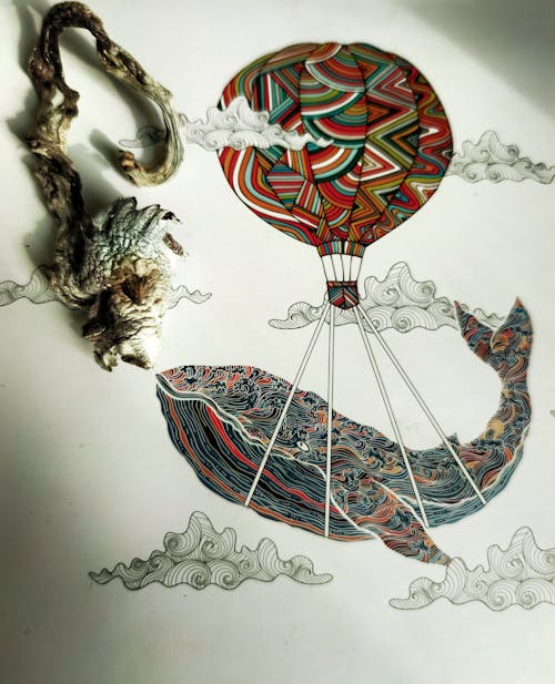 Painting Concept of a Whale Flight in a Hot Air Balloon