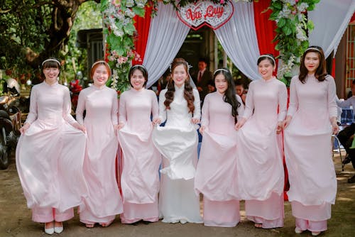 Bride Standing with Her Friends