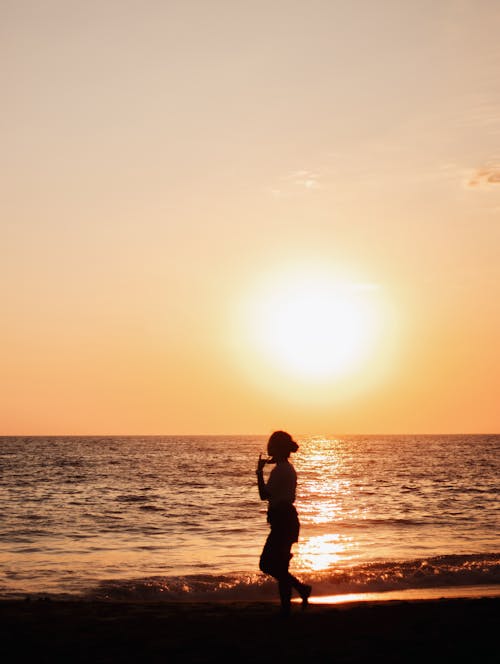 Silhouette of a Person in the Beach During Sunset 