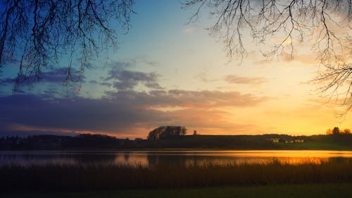 Free Body of Water Near Trees during Sunset Stock Photo