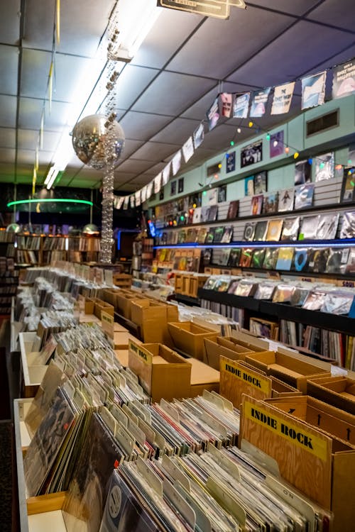 Vinyl Records on Display in a Music Store