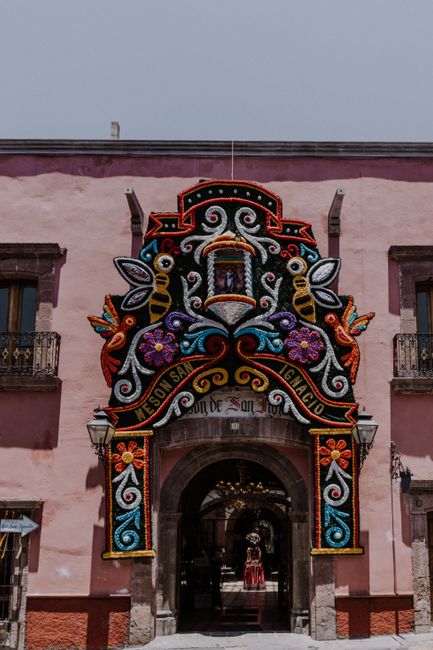 Vibrant decorated facade in San Miguel de Allende, Mexico.