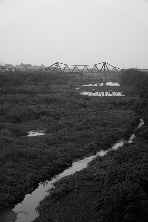 Kostnadsfri bild av drönarbilder, flod, hängbro