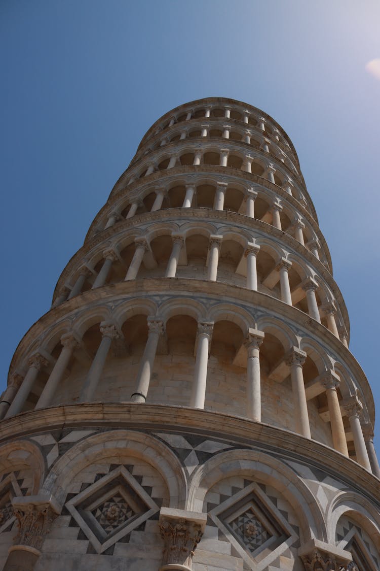 Low Angle Shot Of The Leaning Tower Of Pisa