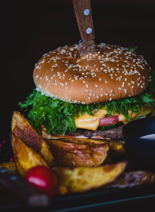 Free Burger With Spinach and Cheese Stock Photo