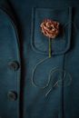 Dry Rose Sewn to the Pocket of a Jacket 