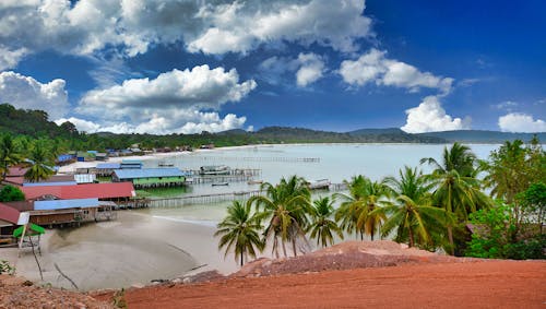 Free tropical Island fishing village - view from a hill Stock Photo