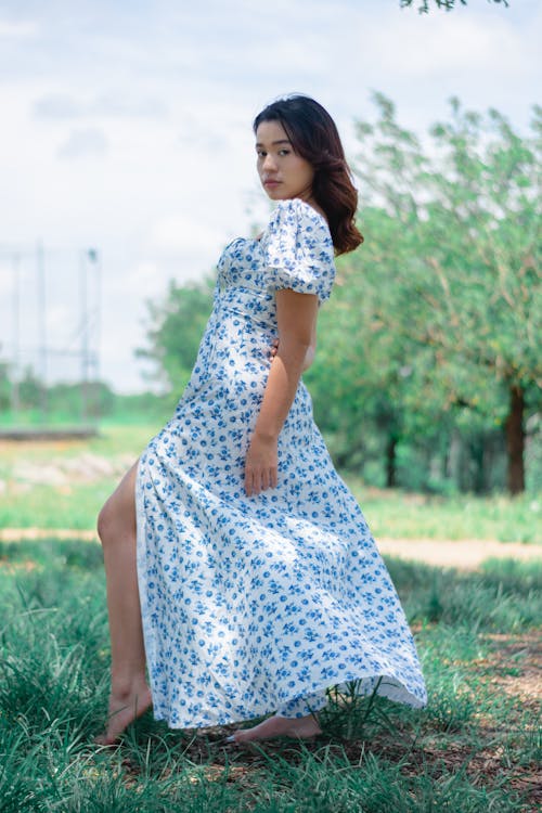 Free Young Woman in a Long Summer Dress  Stock Photo