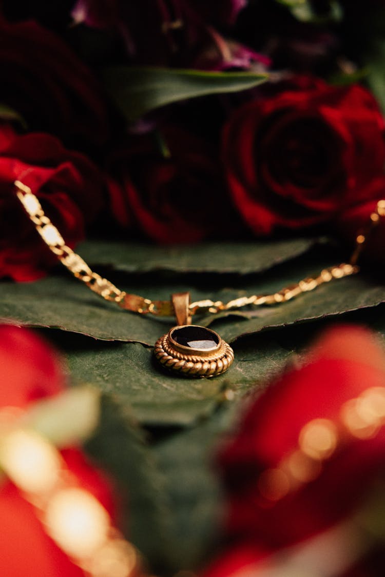 Close-up View Of Golden Necklace