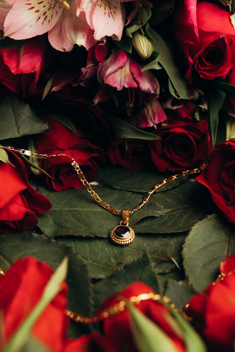 Golden Necklace Among Flowers