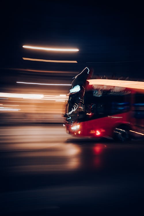 City Bus Driving on Night Road