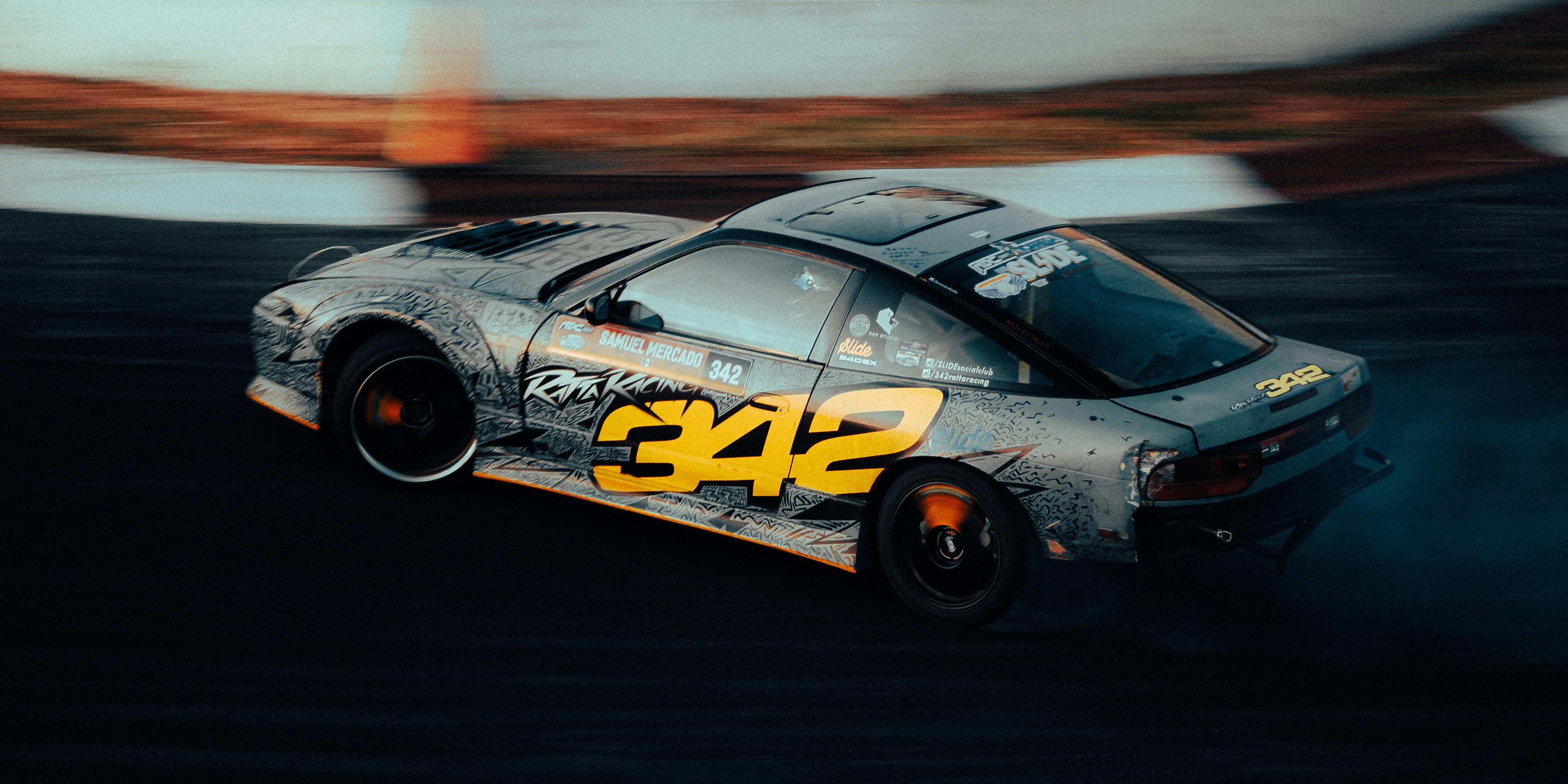 3D rendering, Sports Car Racing on race track, Car wheel drifting