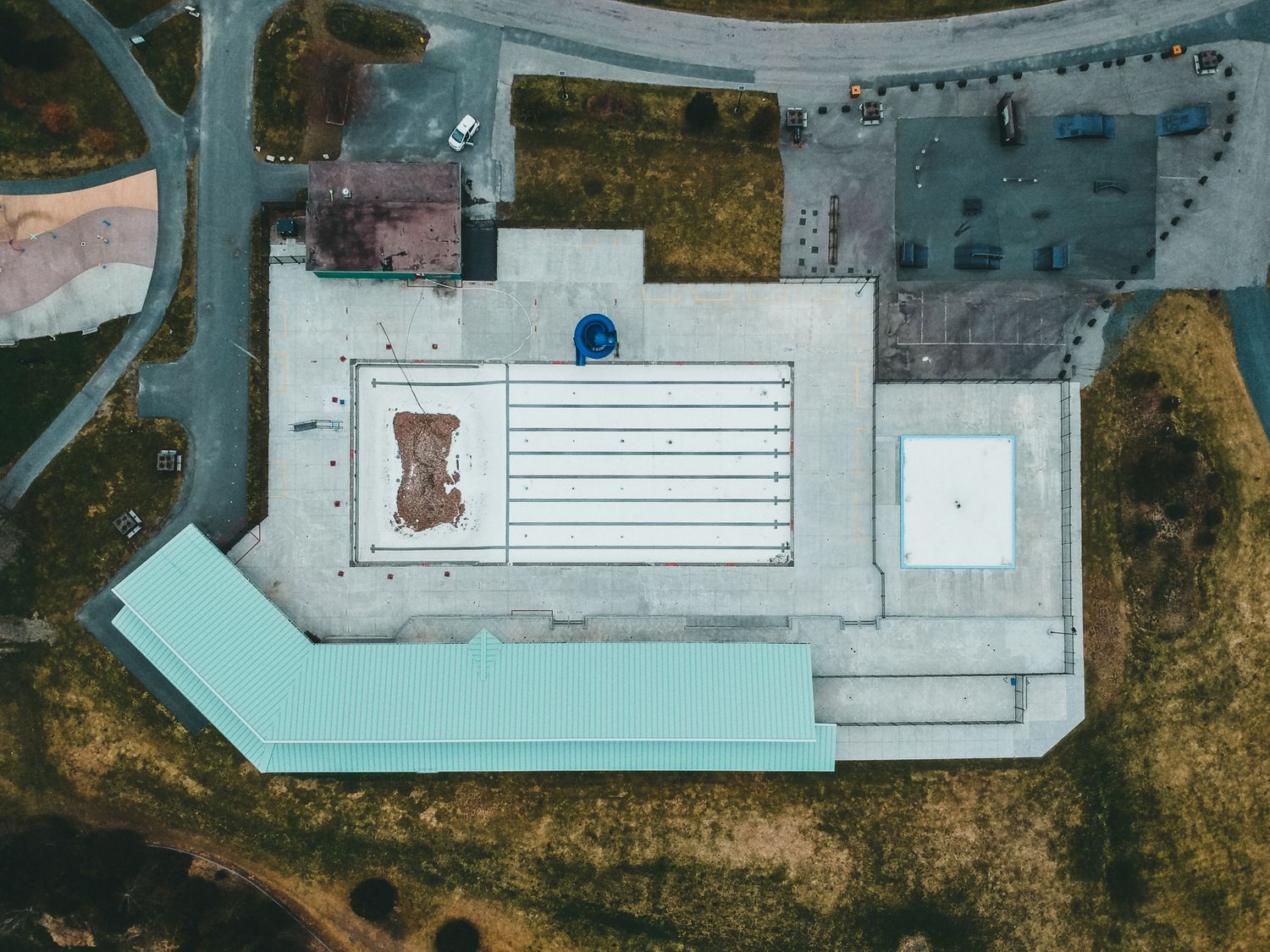 Aerial UAV perspective of industrial site