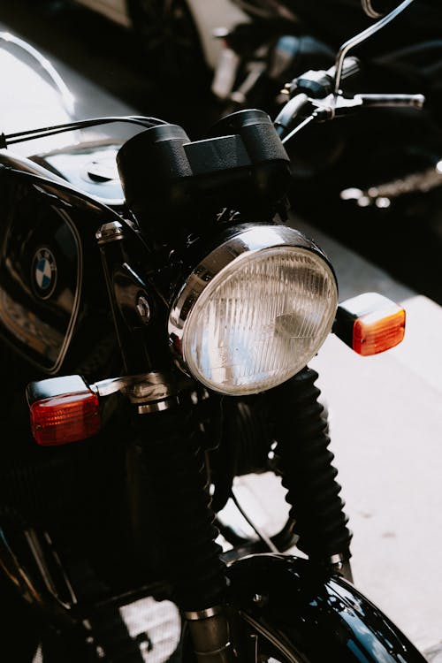 Black Motorcycle With White Round Light