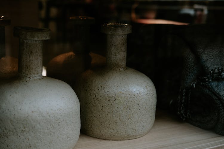 Stone Vases On Shop Shelf