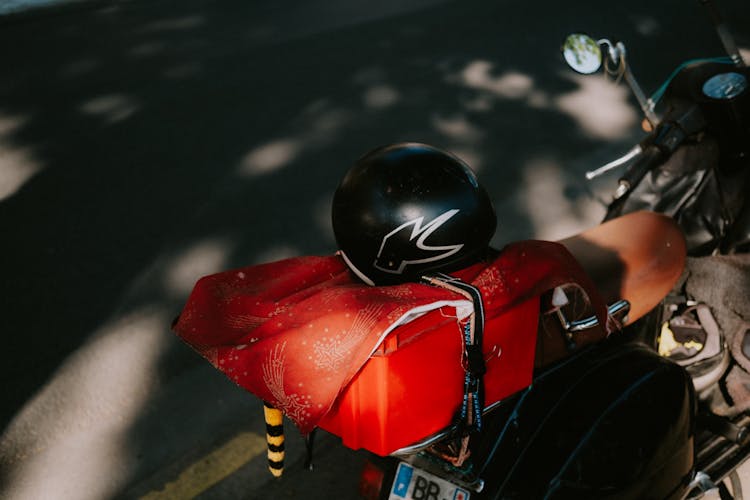 Helmet On Motorbike On Street