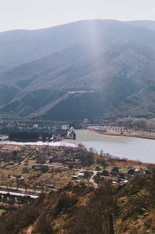 River Flowing in Mountains Landscape