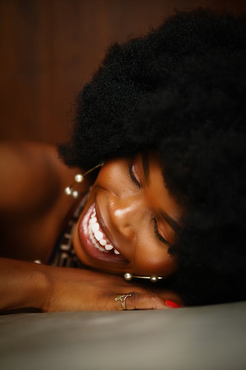 Beautiful With Afro Hair Woman Smiling 