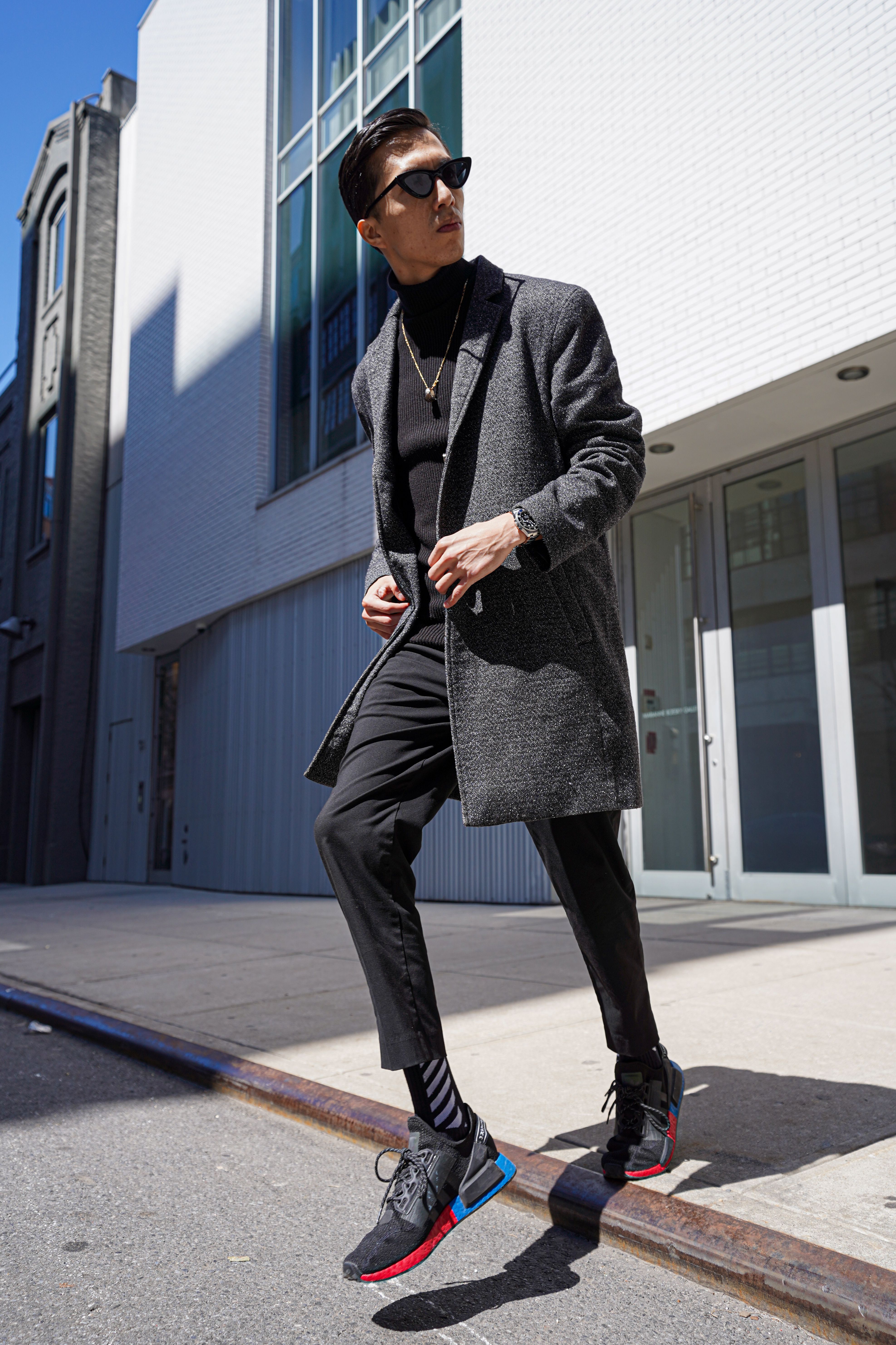 Stylish man in grey wool coat formal