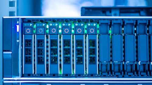Free The server room tells the computer server that is working continuously. Convey the power and progress. Stock Photo