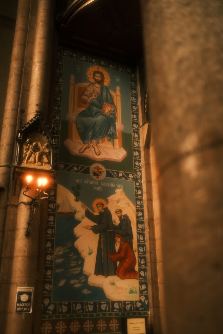 Frescoes Depicting Saints On Church Wall