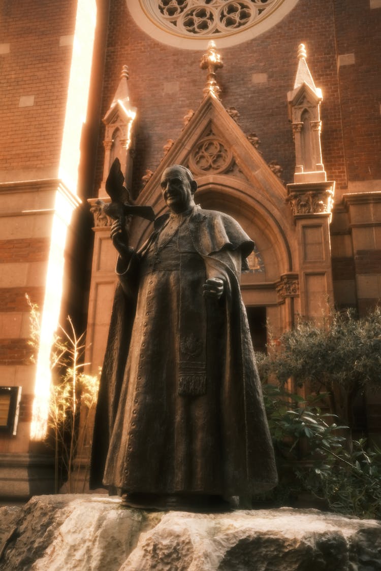 A Statue Of A Pope John XXIII In Front Of St. Anthony Of Padua In Istanbul, Turkey