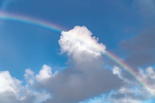 A Rainbow on Blue Sky with White Clouds