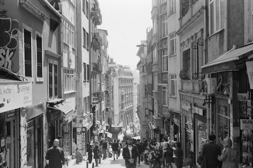 Black and White Picture of a High Street 