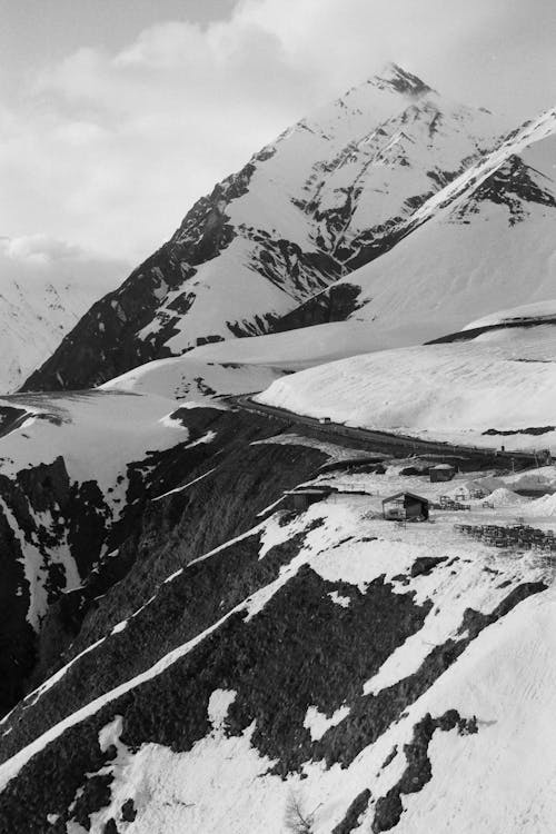 Black and White Landscape of Snowcapped Mountains