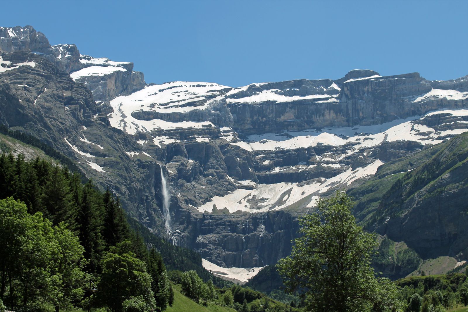 The tiered limestone amphitheatre of the Cirque de Gavarnie and its waterfall